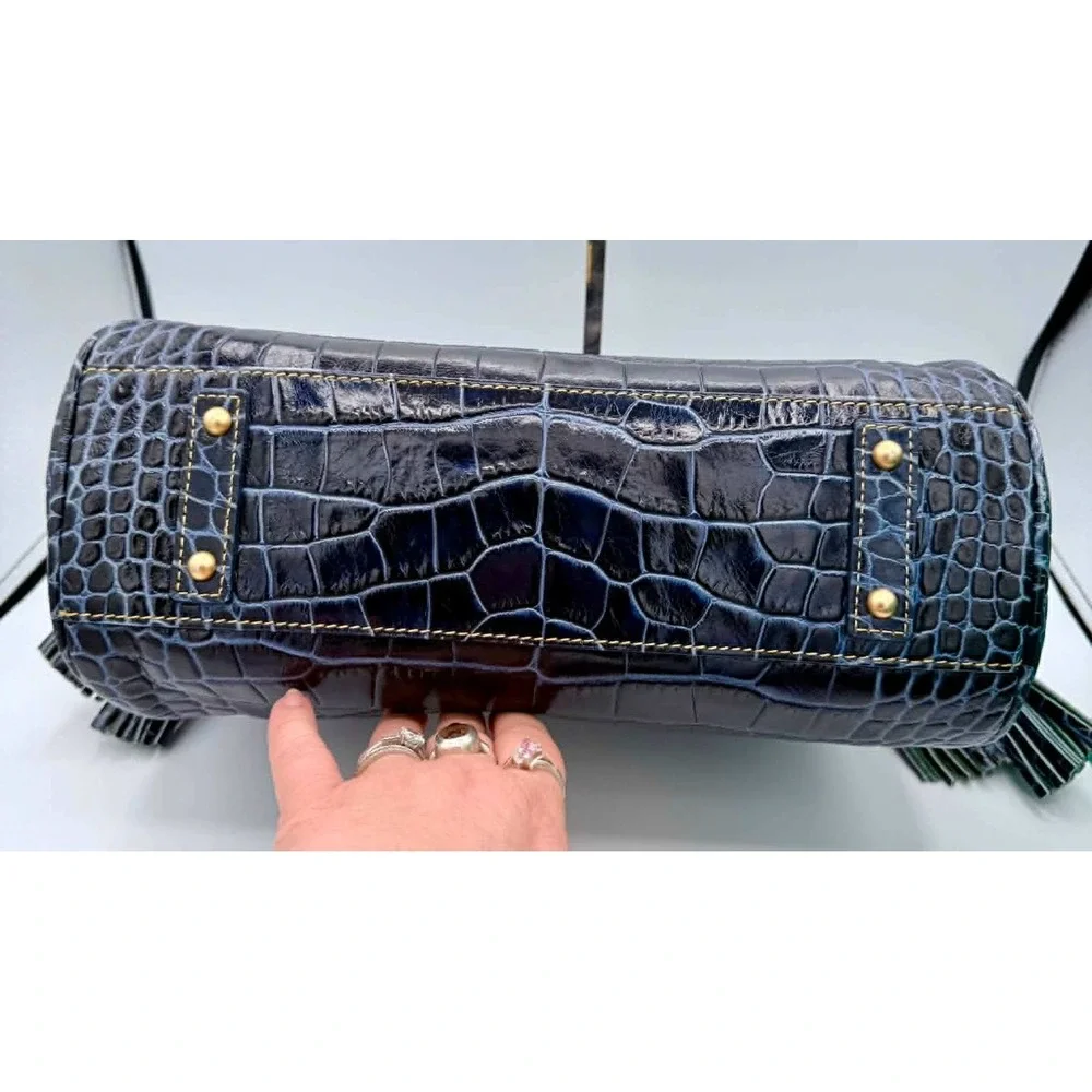 Dooney & Bourke Navy Blue Croco Fino Leather Medium Zip Hobo Bag - Picture 6 of 9